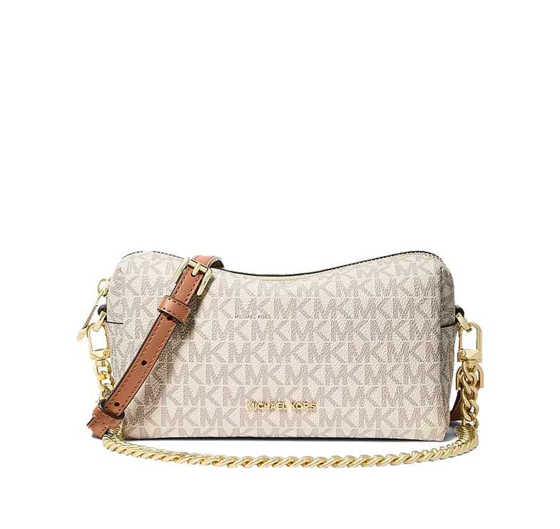 Michael Kors Women's Bryant Small Signature Logo Crossbody Bag Vanilla/Acorn/Gold