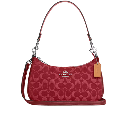 Coach Women's Teri Shoulder Bag In Signature Denim Silver/True Red