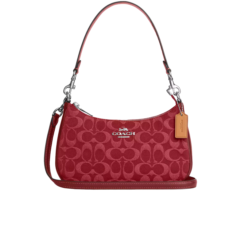 Coach Women's Teri Shoulder Bag In Signature Denim Silver/True Red