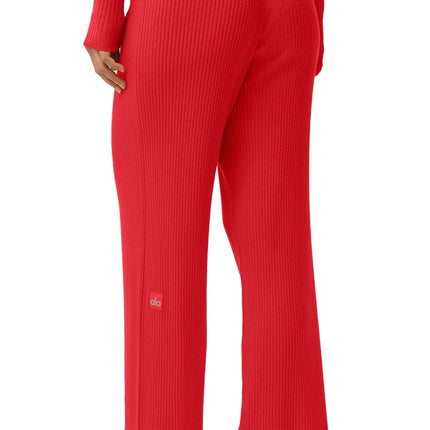 alo Women's Sweater Knit Mid-Rise Unwind Wide Leg Pant Bright Red