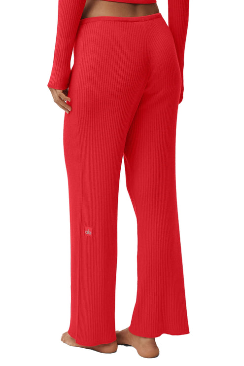 alo Women's Sweater Knit Mid-Rise Unwind Wide Leg Pant Bright Red
