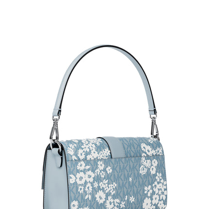 Michael Kors Women's Greenwich Medium Printed Signature Logo Convertible Shoulder Bag Pale Ocean/Silver