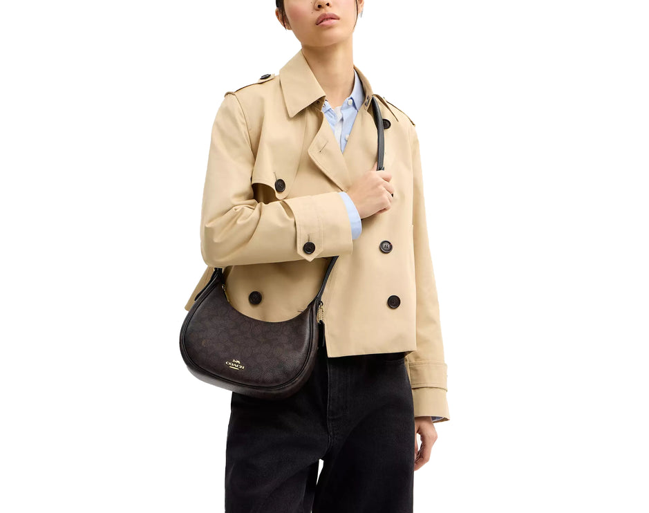 Coach Women's Emily Shoulder Bag In Signature Canvas Gold/Walnut/Black