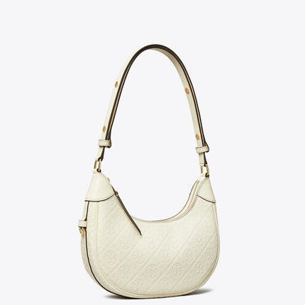Tory Burch Women's T Monogram Leather Crescent Bag Light Cream