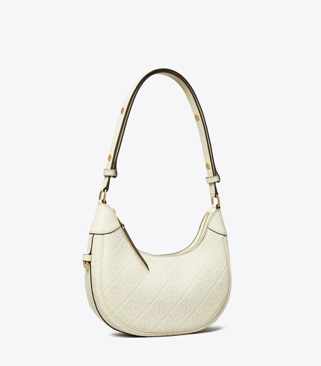 Tory Burch Women's T Monogram Leather Crescent Bag Light Cream