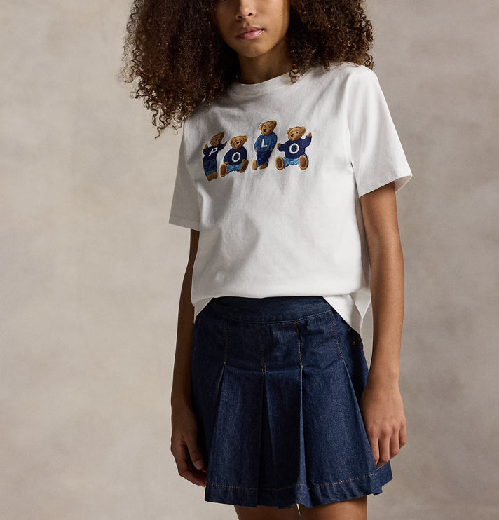 Polo Ralph Lauren Girl's Polo Bear Logo Cotton Jersey Tee White