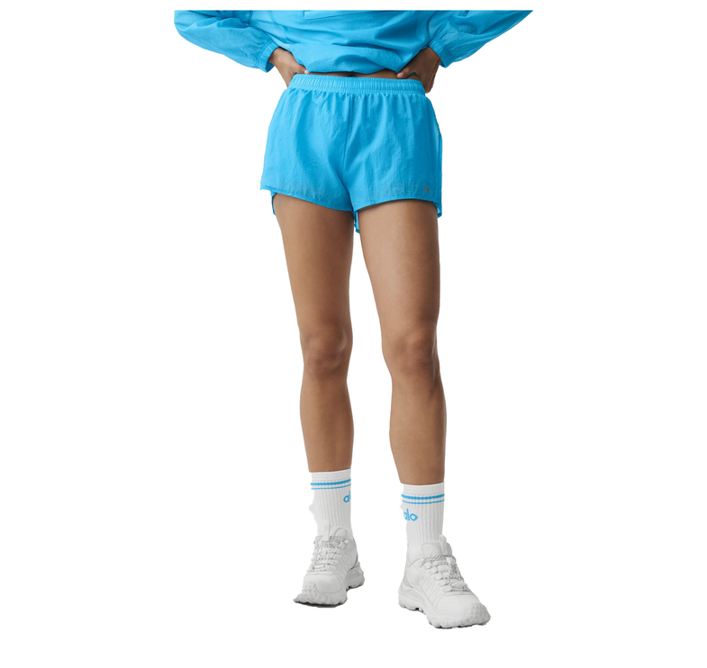 alo Women's Mid-Rise Go Time Short Azure Blue