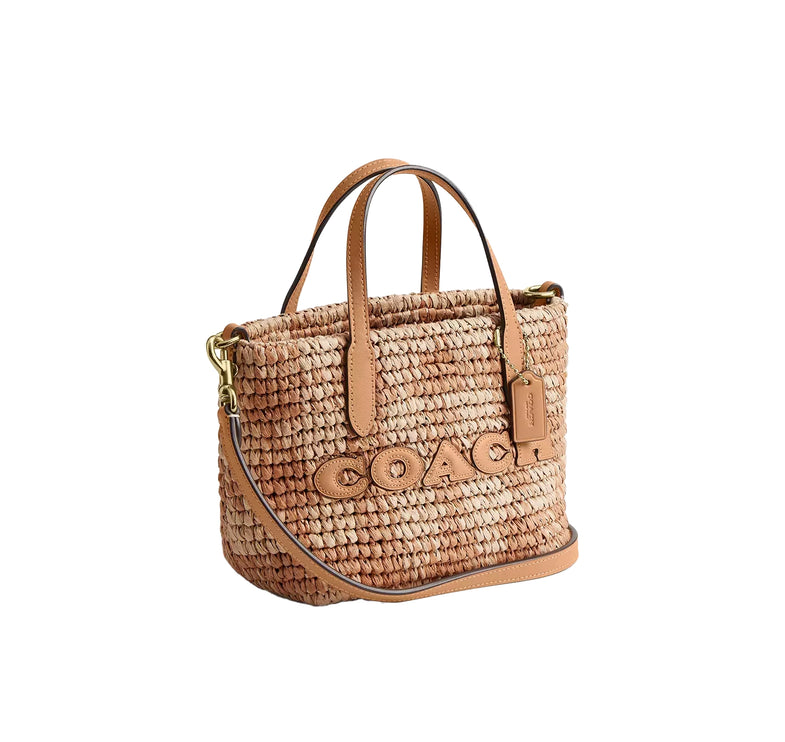 Coach Women's City Mini Tote Bag With Gingham Print Gold/Tan