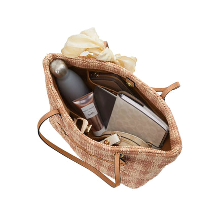 Coach Women's City Tote Bag With Gingham Print Gold/Tan