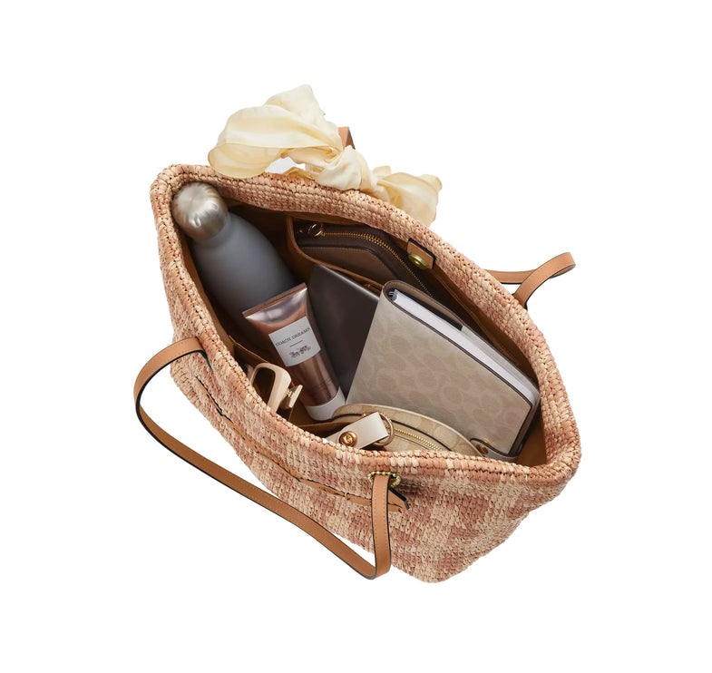 Coach Women's City Tote Bag With Gingham Print Gold/Tan