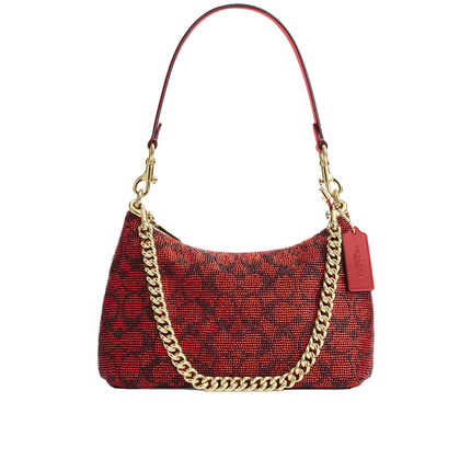 Coach Women's Teri Shoulder Bag In Signature Satin Gold/Crimson