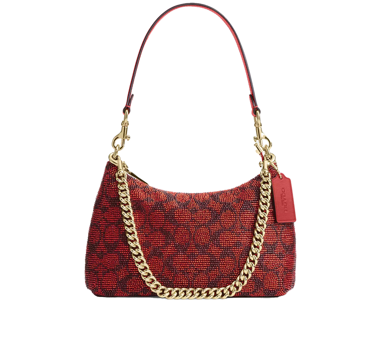 Coach Women's Teri Shoulder Bag In Signature Satin Gold/Crimson