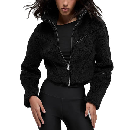 alo Women's Sherpa Cropped Slope Side Jacket Black