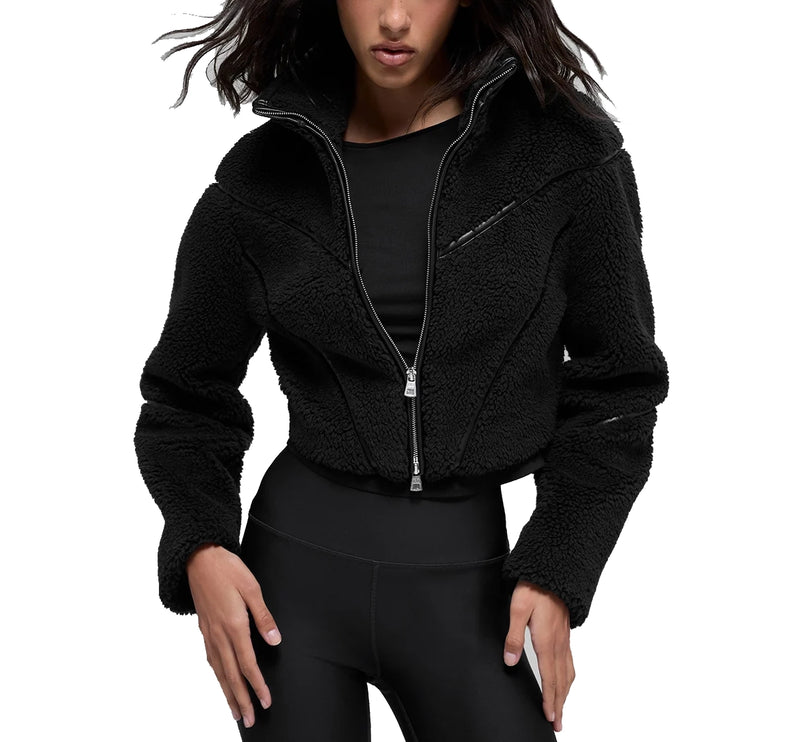alo Women's Sherpa Cropped Slope Side Jacket Black