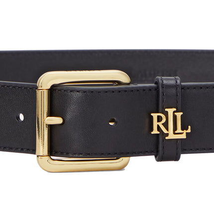 Polo Ralph Lauren Women's Logo Keeper Leather Belt Black/Gold