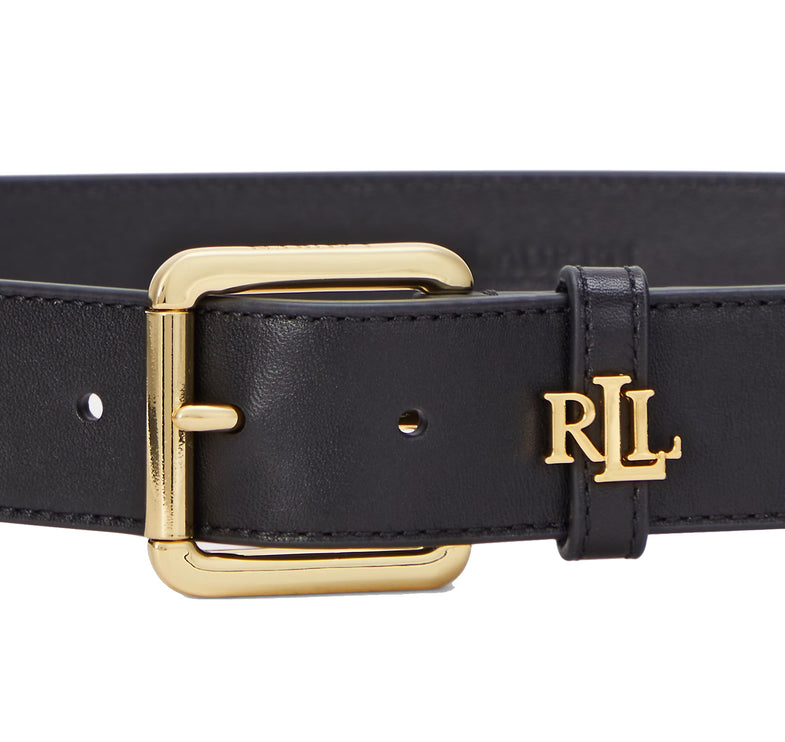 Polo Ralph Lauren Women's Logo Keeper Leather Belt Black/Gold