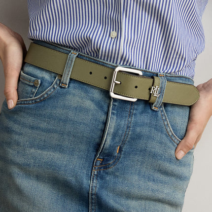 Polo Ralph Lauren Women's Logo Keeper Leather Belt Sage Green