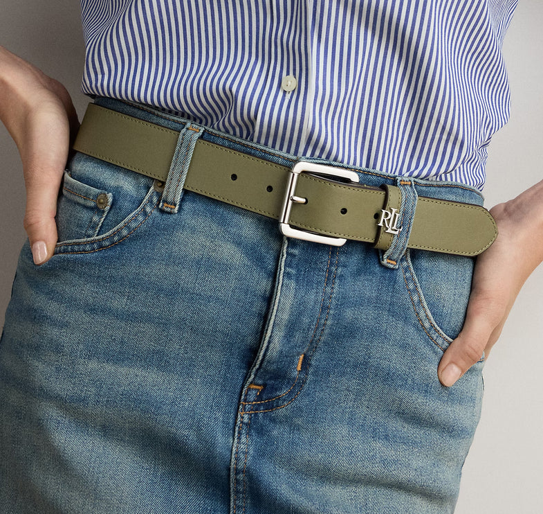 Polo Ralph Lauren Women's Logo Keeper Leather Belt Sage Green