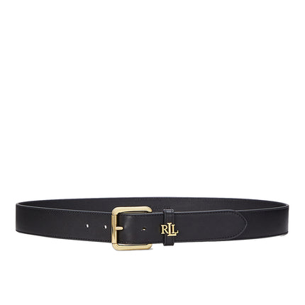 Polo Ralph Lauren Women's Logo Keeper Leather Belt Black/Gold