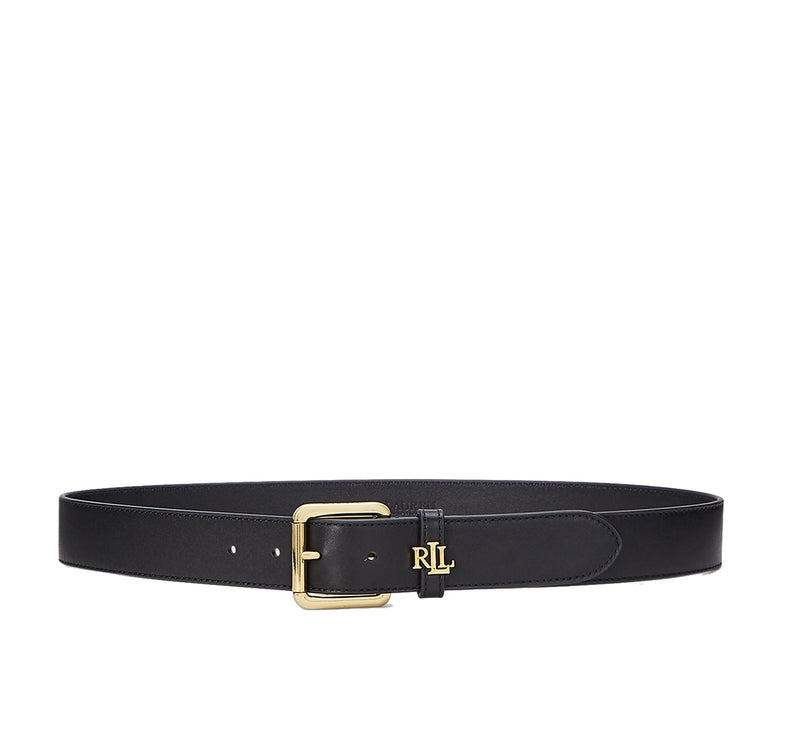Polo Ralph Lauren Women's Logo Keeper Leather Belt Black/Gold