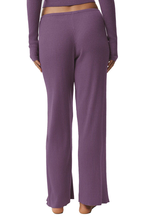 alo Women's Sweater Knit Mid-Rise Unwind Wide Leg Pant Plum Kiss