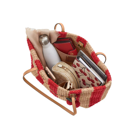 Coach Women's City Tote Bag With Stripes And Charm Gold/Red/Tan