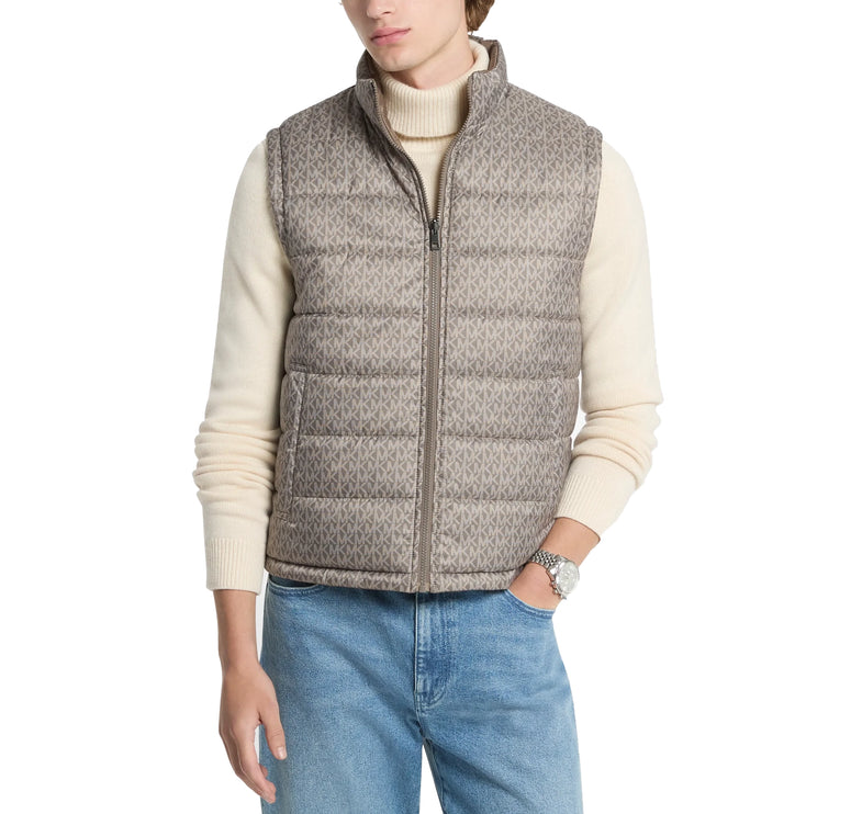 Michael Kors Men's Signature Logo Reversible Vest Mushroom