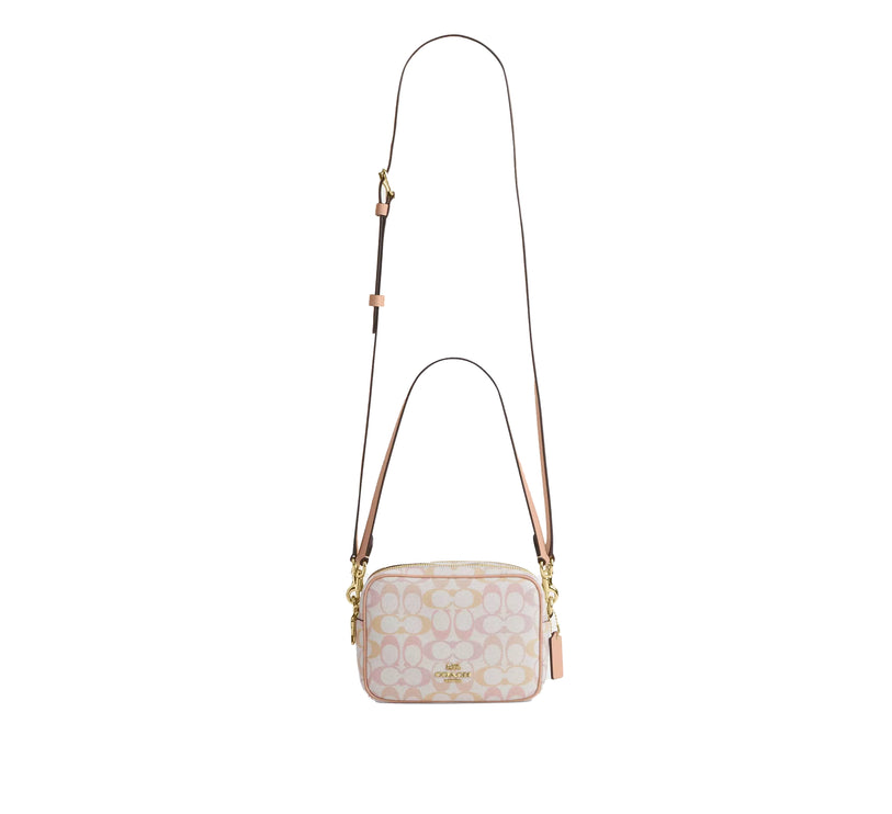 Coach Women's Mini Carey Crossbody Bag In Signature Canvas Gold/Chalk/Pink