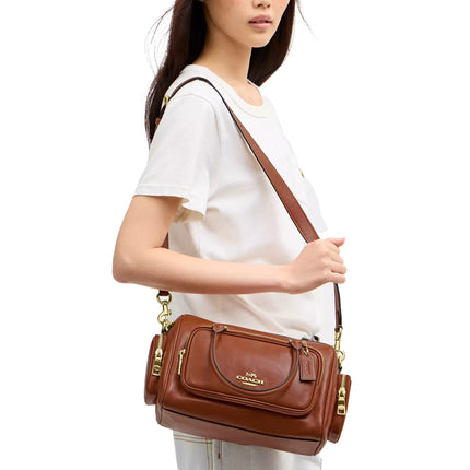 Coach Women's Rowan Satchel Bag With Pockets Gold/Cinnamon
