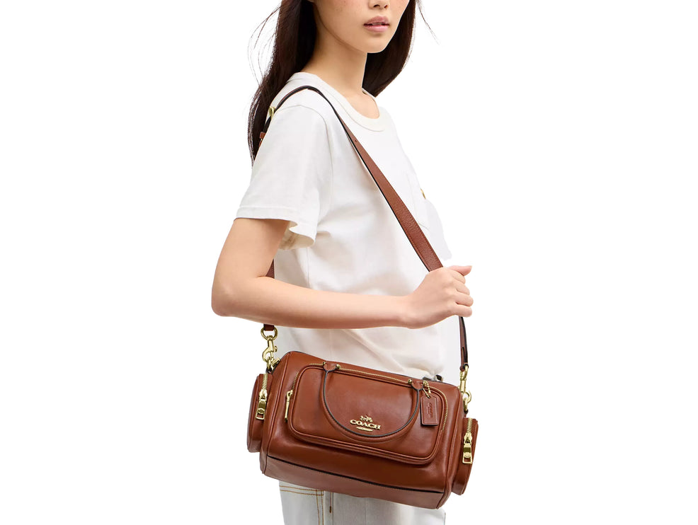 Coach Women's Rowan Satchel Bag With Pockets Gold/Cinnamon