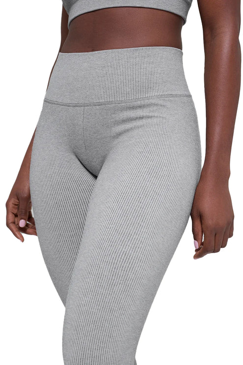alo Women's Seamless High-Waist Two Tone Rib Legging Light Misty Grey Heather