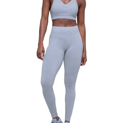 alo Women's Seamless High-Waist Two Tone Rib Legging Winter Frost Heather