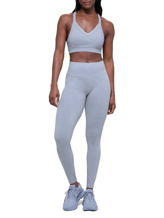 alo Women's Seamless High-Waist Two Tone Rib Legging Winter Frost Heather