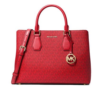 Michael Kors Women's Camille Large Signature Logo Satchel Bag Crimson Multi/Gold
