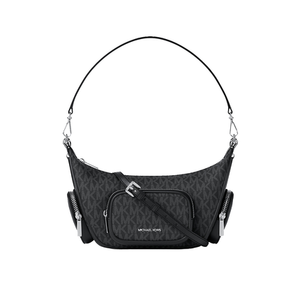 Michael Kors Women's Merritt Small Signature Logo Convertible Shoulder Bag Black/Silver