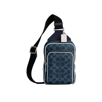 Coach Unisex Racer Sling Pack In Signature Canvas Silver/Ink Blue