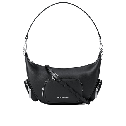 Michael Kors Women's Merritt Medium Pebbled Leather Convertible Shoulder Bag Black/Silver