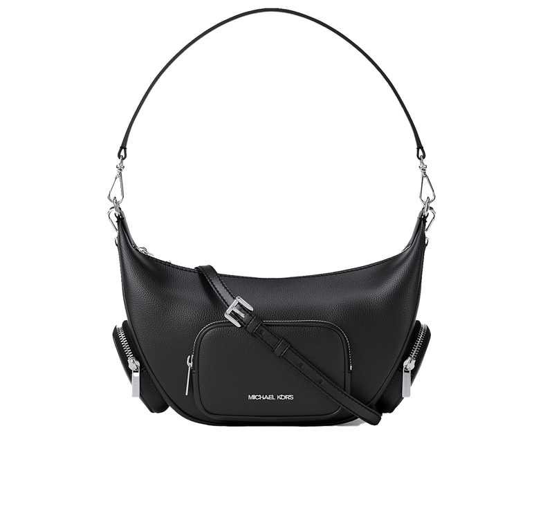 Michael Kors Women's Merritt Medium Pebbled Leather Convertible Shoulder Bag Black/Silver