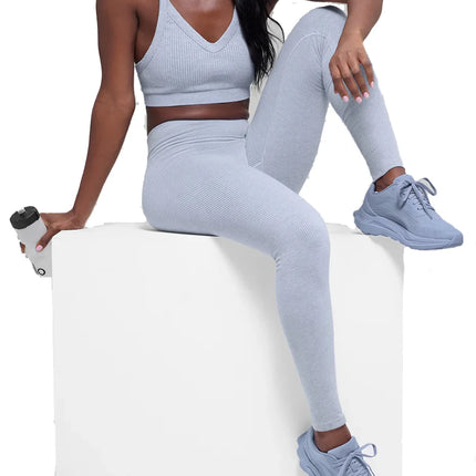 alo Women's Seamless High-Waist Two Tone Rib Legging Winter Frost Heather