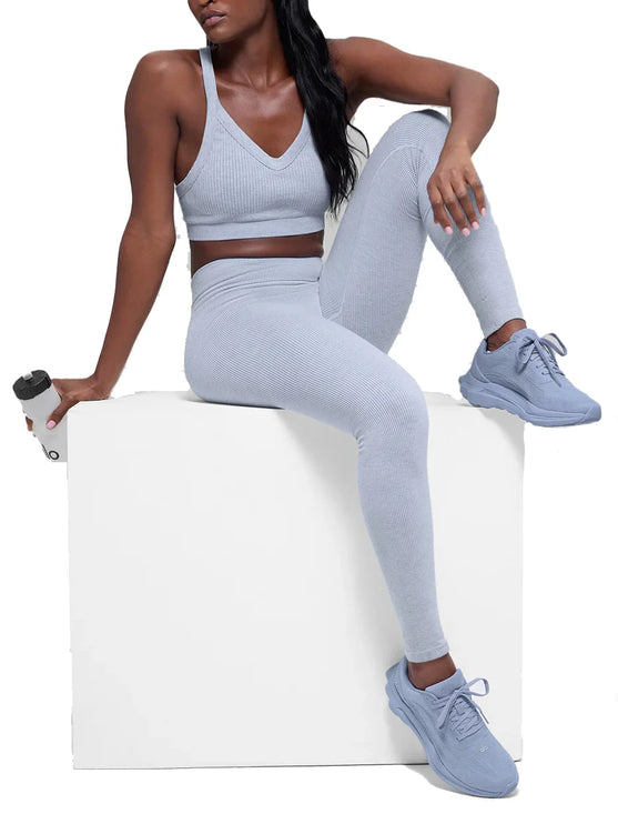 alo Women's Seamless High-Waist Two Tone Rib Legging Winter Frost Heather