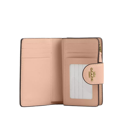 Coach Women's Medium Corner Zip Wallet In Pretty Signature Canvas Gold/Chalk/Pink