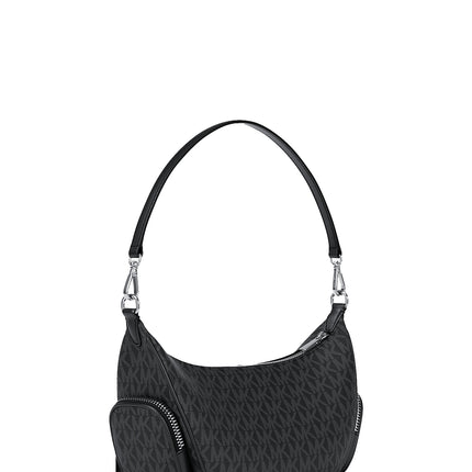 Michael Kors Women's Merritt Small Signature Logo Convertible Shoulder Bag Black/Silver