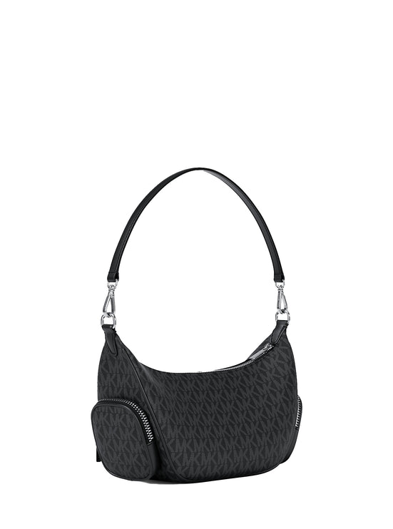 Michael Kors Women's Merritt Small Signature Logo Convertible Shoulder Bag Black/Silver