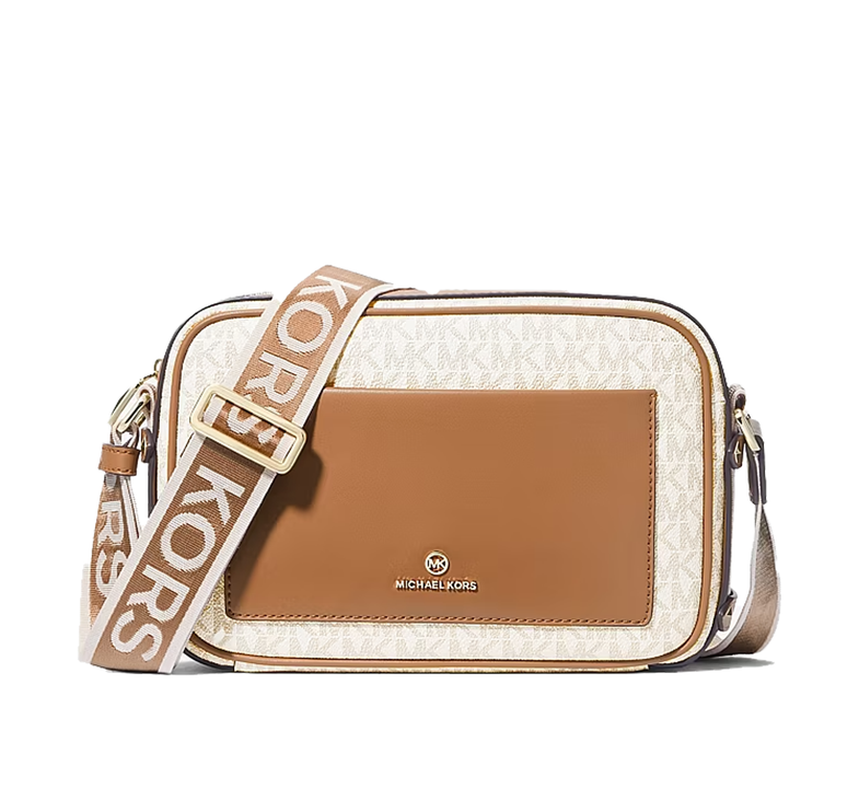 Michael Kors Women's Maeve Large Signature Crossbody Bag Vanilla/Acorn/Gold