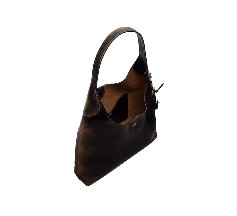 Coach Women's Brooklyn Shoulder Bag 39 In Loved Leather Silver/Black Brown