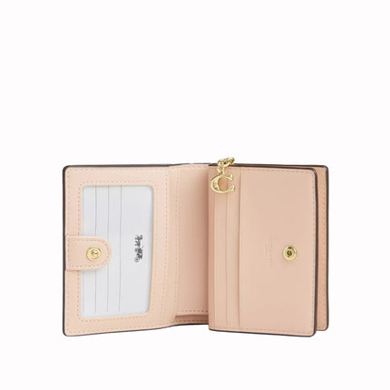 Coach Women's  Snap Wallet In Pretty Signature Canvas Gold/Chalk/Pink