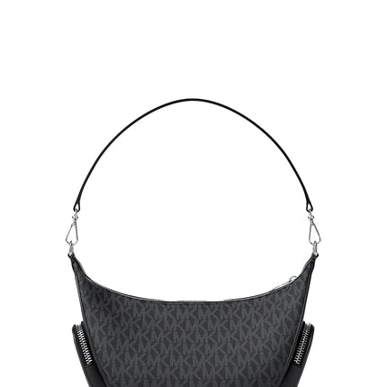 Michael Kors Women's Merritt Small Signature Logo Convertible Shoulder Bag Black/Silver