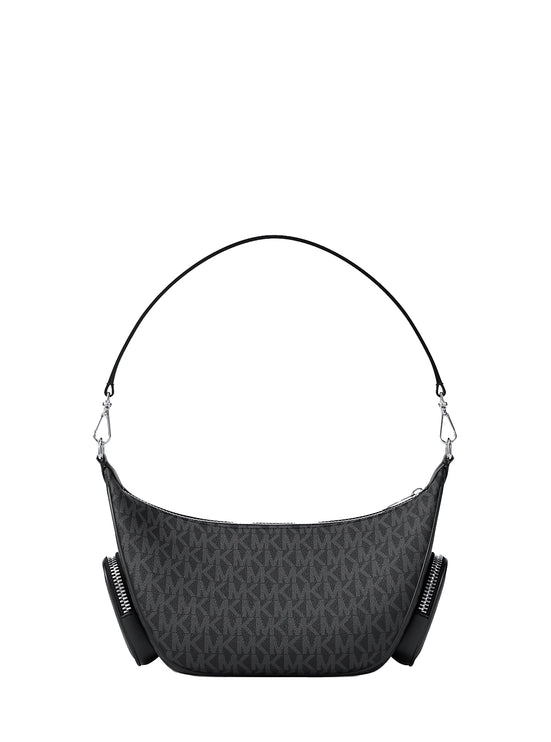 Michael Kors Women's Merritt Small Signature Logo Convertible Shoulder Bag Black/Silver