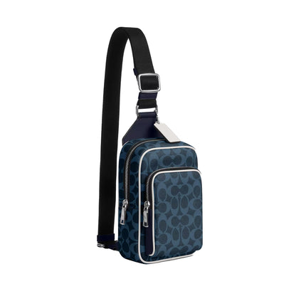 Coach Unisex Racer Sling Pack In Signature Canvas Silver/Ink Blue