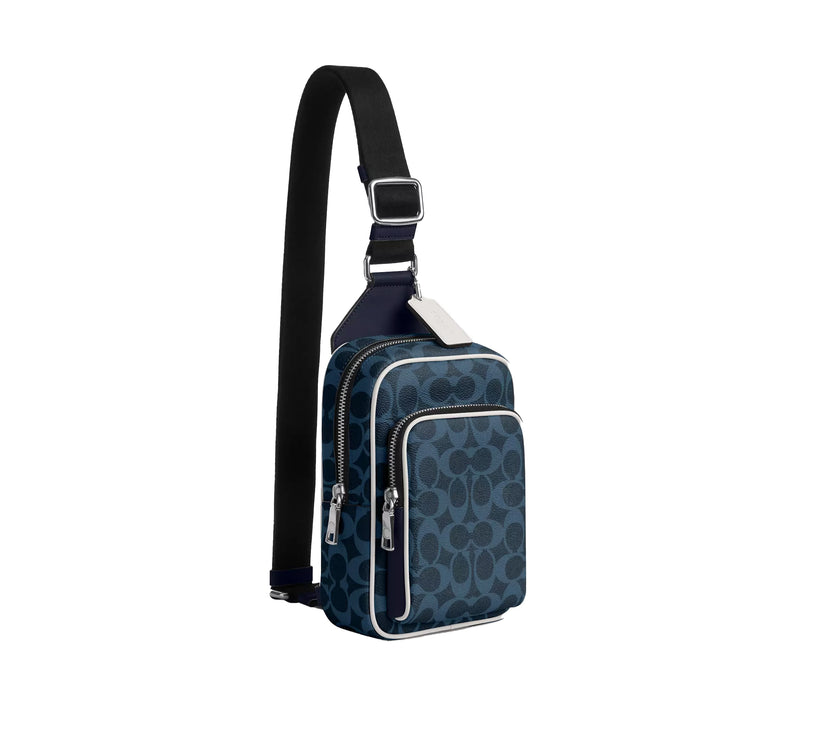 Coach Unisex Racer Sling Pack In Signature Canvas Silver/Ink Blue